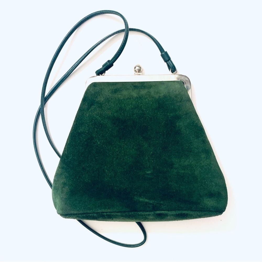ETRA Vintage Green Suede Shoulder Bag Kiss Snap Closure